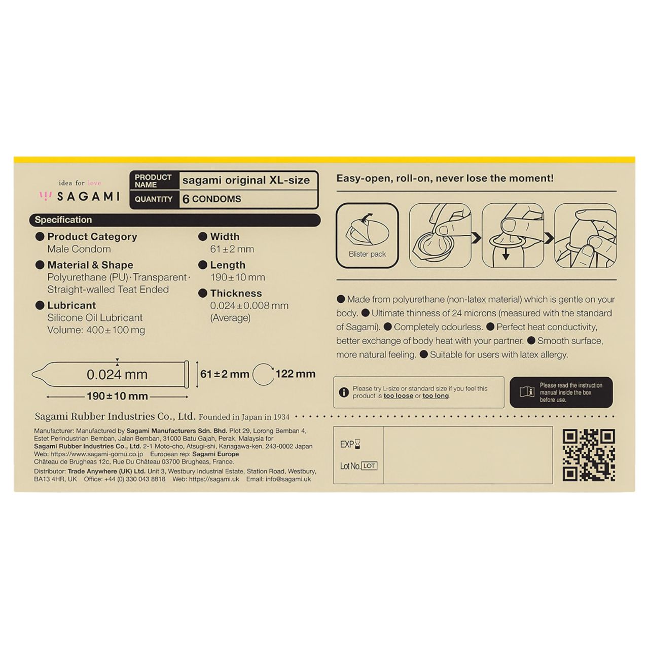 Sagami Original 0,02 XL - óvszer - 61mm (6db)