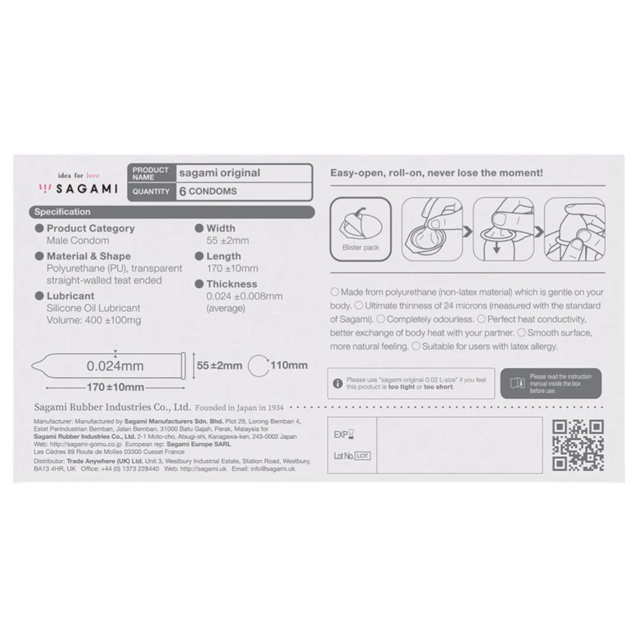 Sagami Original 0.02 - óvszer - 55mm (6db)