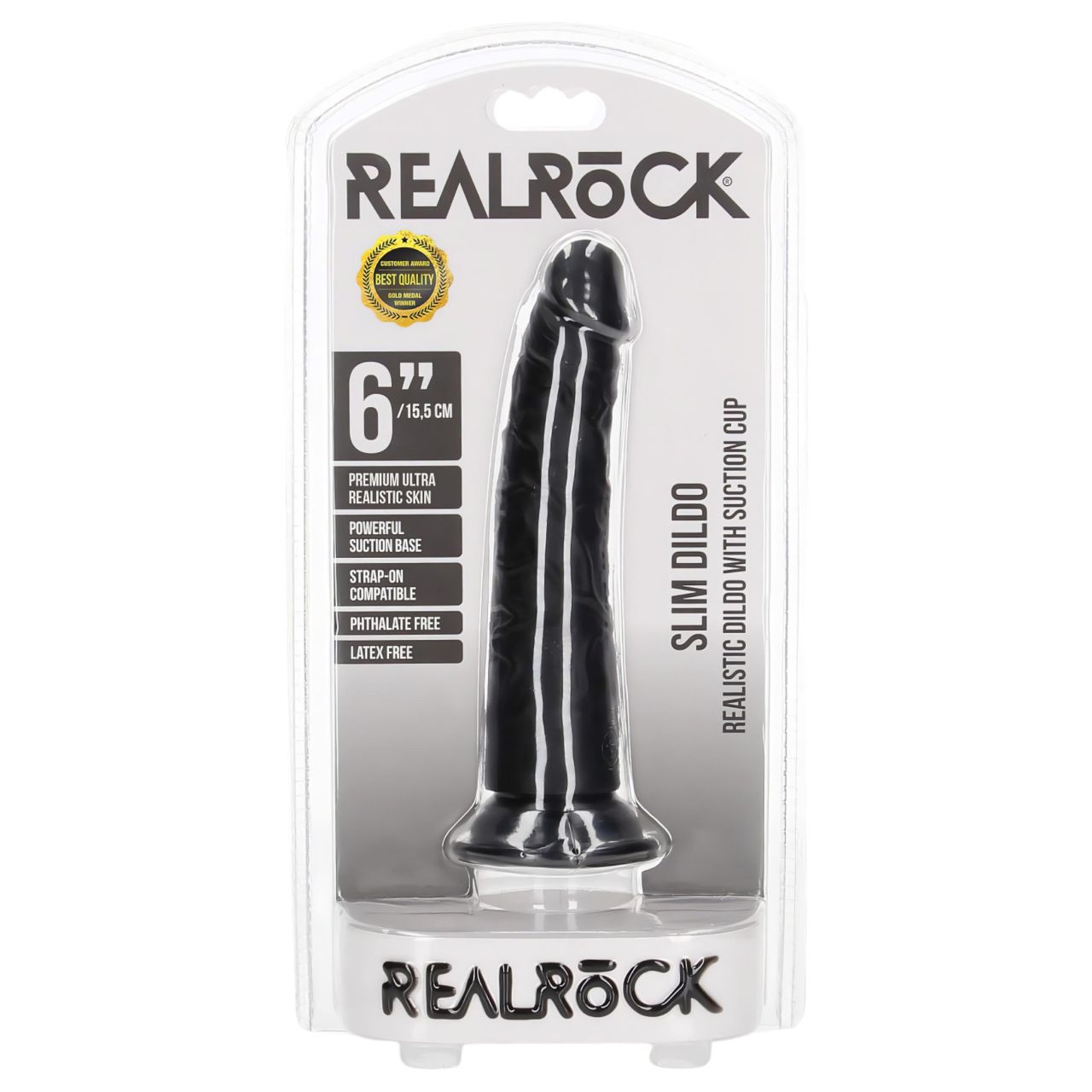 RealRock Slim realisztikus dildó - 15,5cm (fekete) RealRock Slim realisztikus dildó - 15,5cm (fekete)