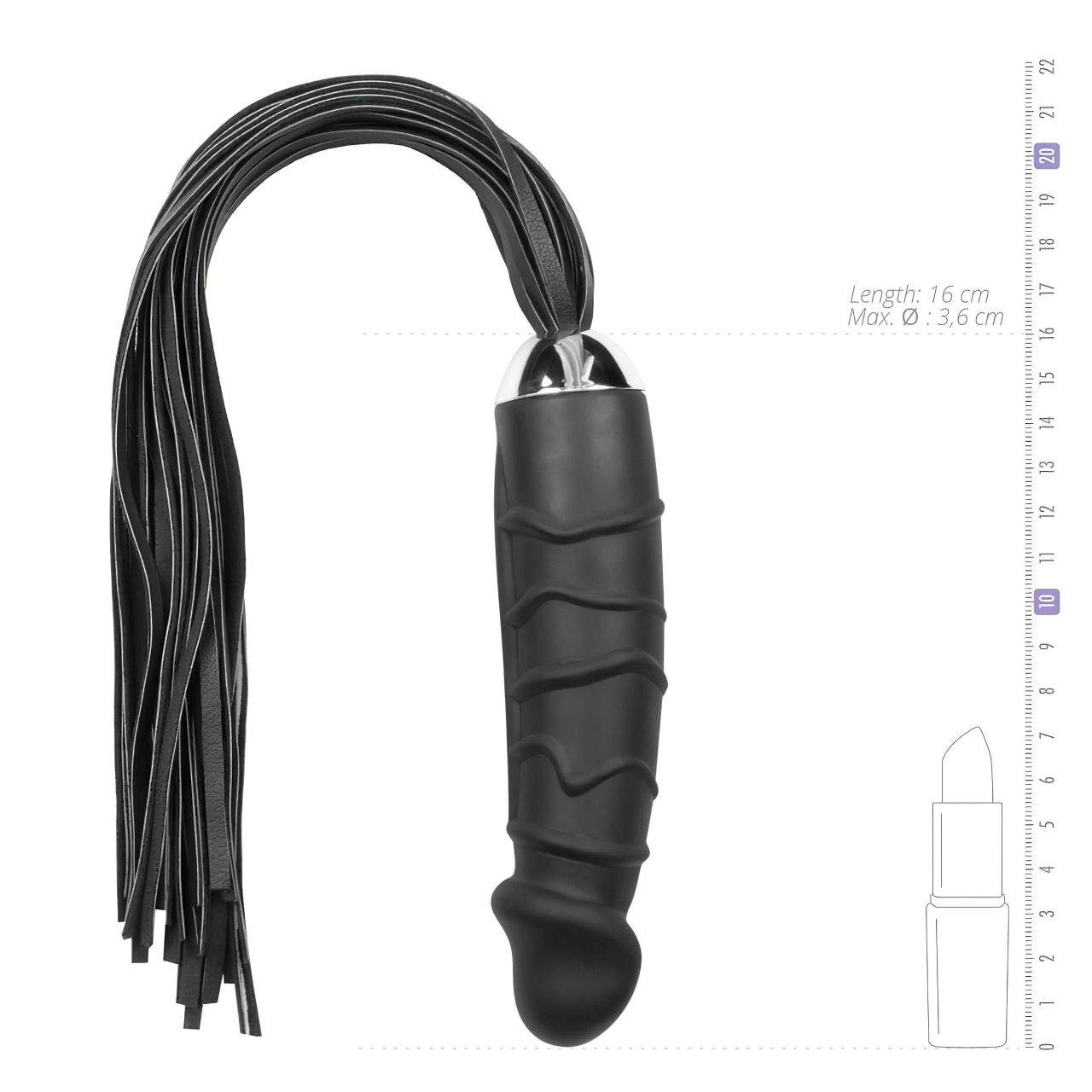 Easytoys Flogger - korbács és szilikon dildó egyben (fekete) Easytoys Flogger - korbács és szilikon dildó egyben (fekete)