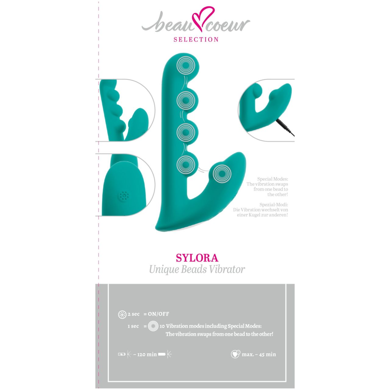 Beau Coeur Sylora - gyöngyös 2in1 vibrátor (zöld) Beau Coeur Sylora - gyöngyös 2in1 vibrátor (zöld)