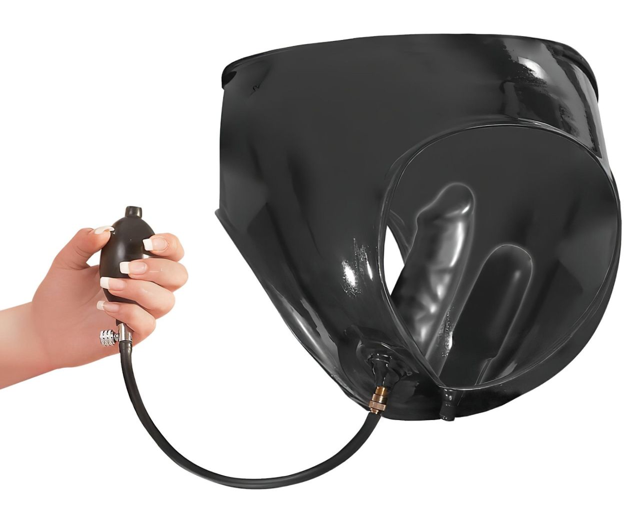 LATEX - női bugyi 2db pumpálható belső dildóval (fekete) LATEX - női bugyi 2db pumpálható belső dildóval (fekete)