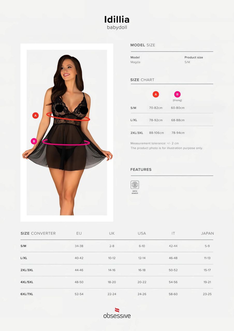 Obsessive Idillia - lenge, csipkés hálóing és tanga (fekete) Obsessive Idillia - lenge, csipkés hálóing és tanga (fekete)