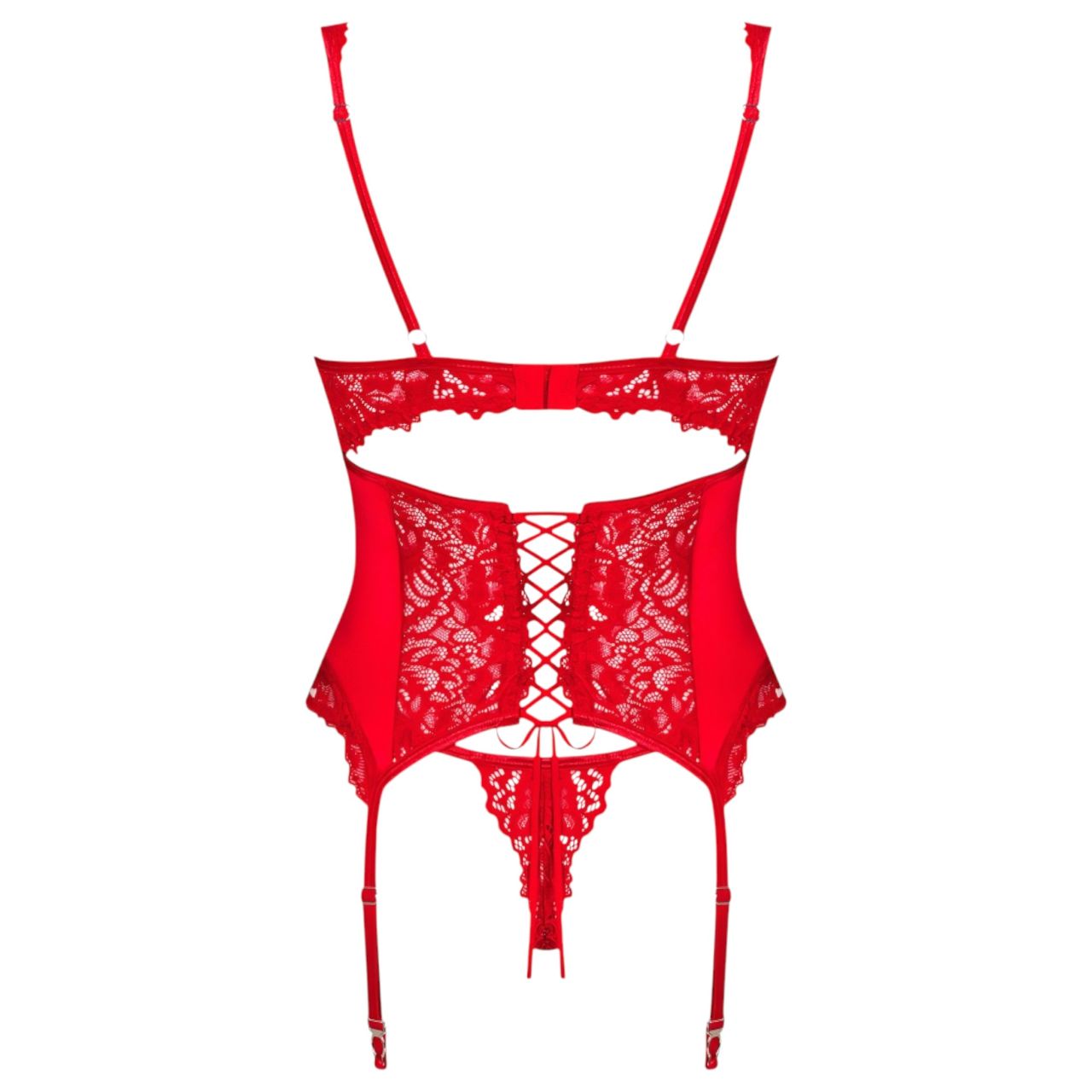 Obsessive Amor Cherris - harisnyatartós csipke szett (piros)