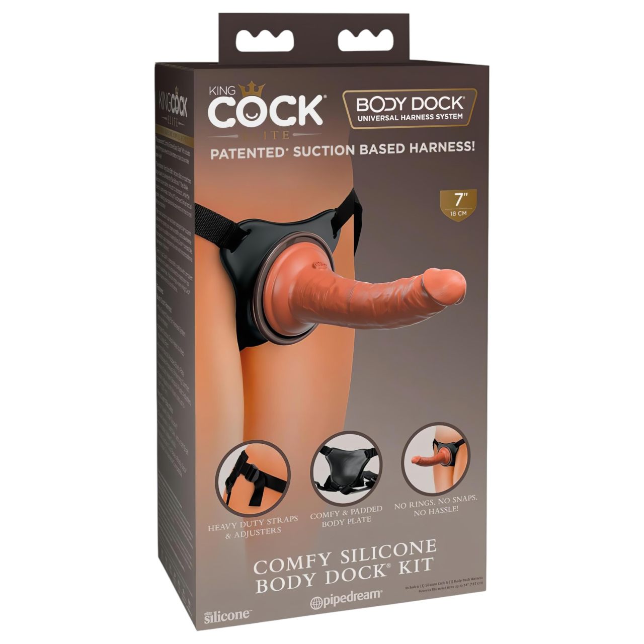 King Cock Elite Comfy - felcsatolható dildó hámmal (sötét natúr) King Cock Elite Comfy - felcsatolható dildó hámmal (sötét natúr)