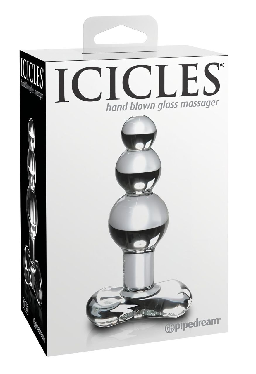 Icicles No. 47 - tripla gyöngyös, üveg anál plug (átlátszó)
