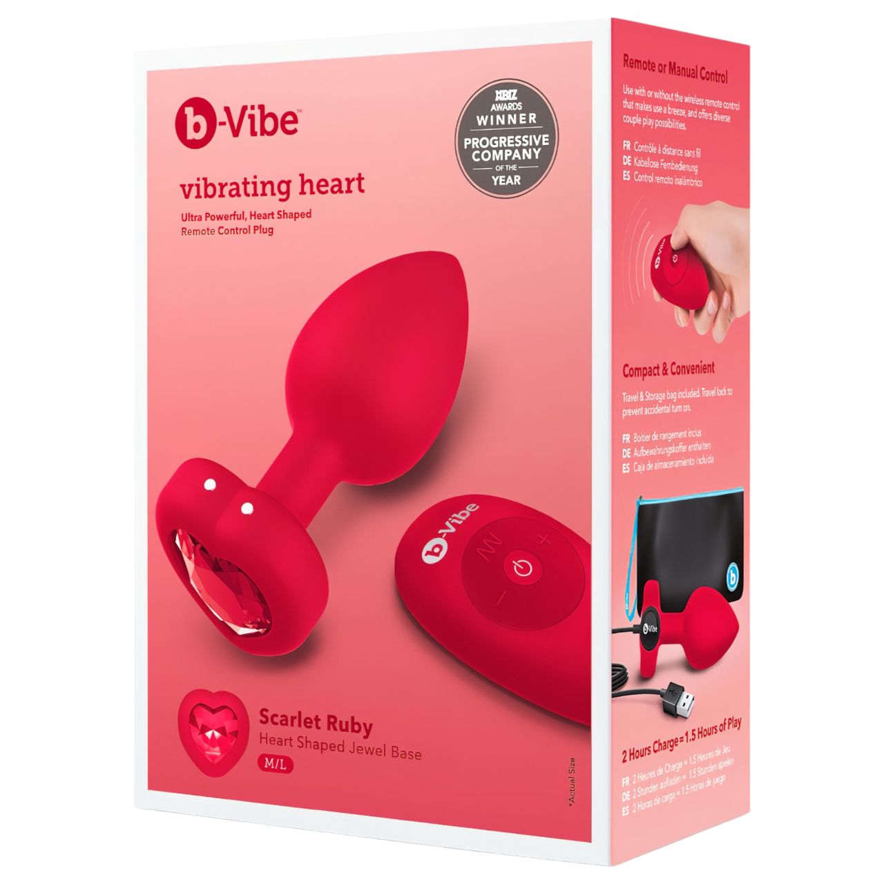 / b-Vibe heart - akkus, rádiós anál vibrátor (piros)