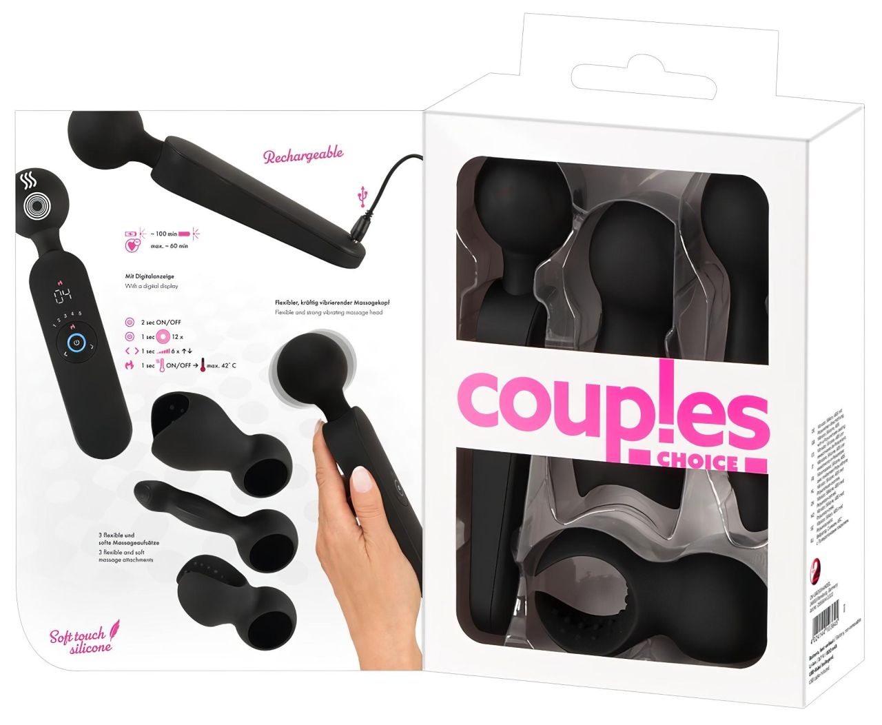 Couples Choice - akkus, melegítő wand masszírozó vibrátor (fekete)