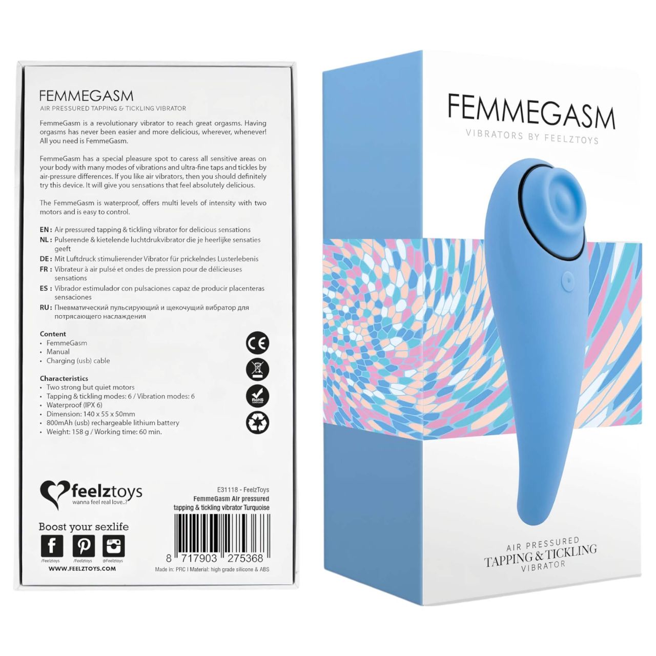 FEELZTOYS Femmegasm - akkus 2in1 csiklóizgató és G-pont vibrátor (kék)