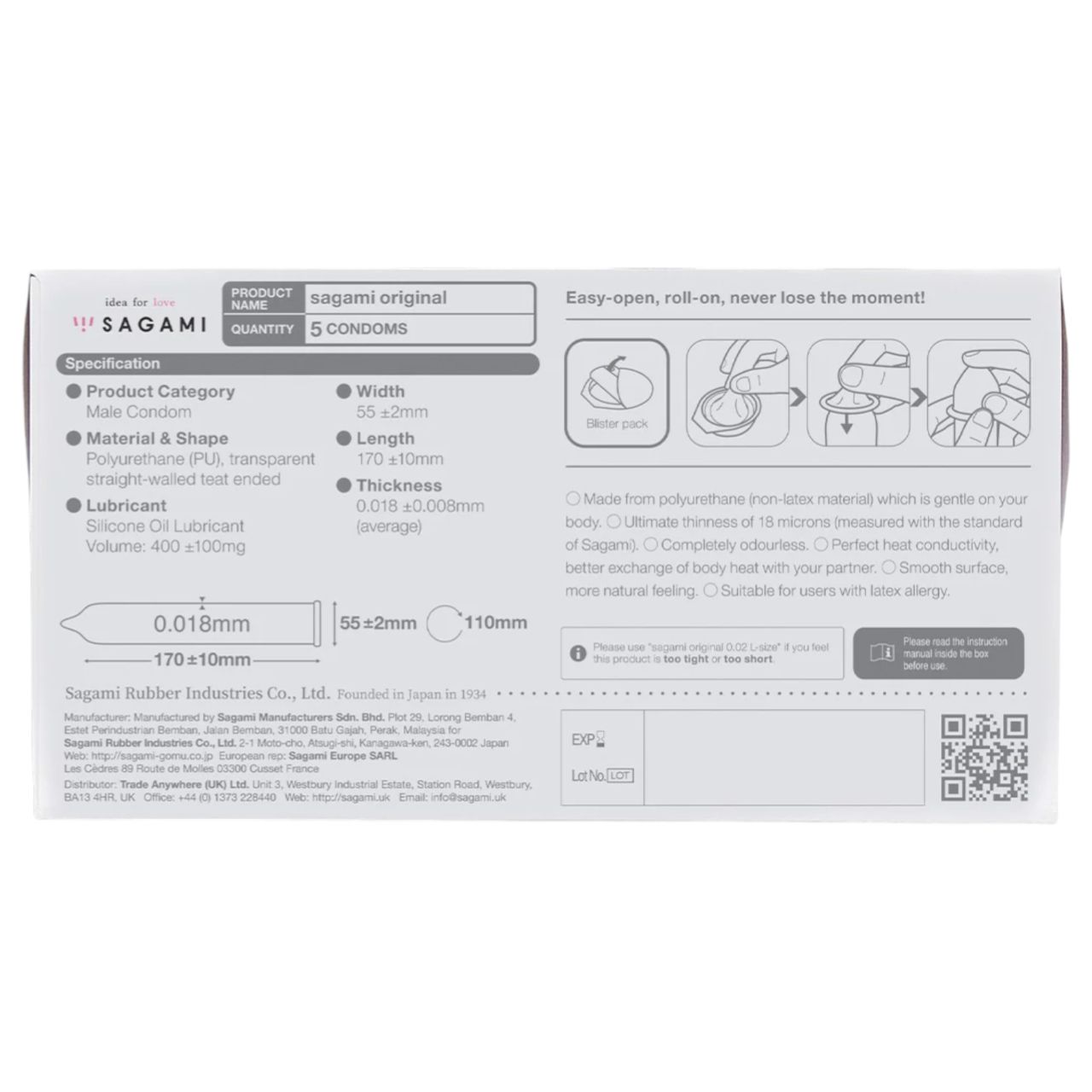 Sagami Original 0.01 - óvszer - 55mm (5db)