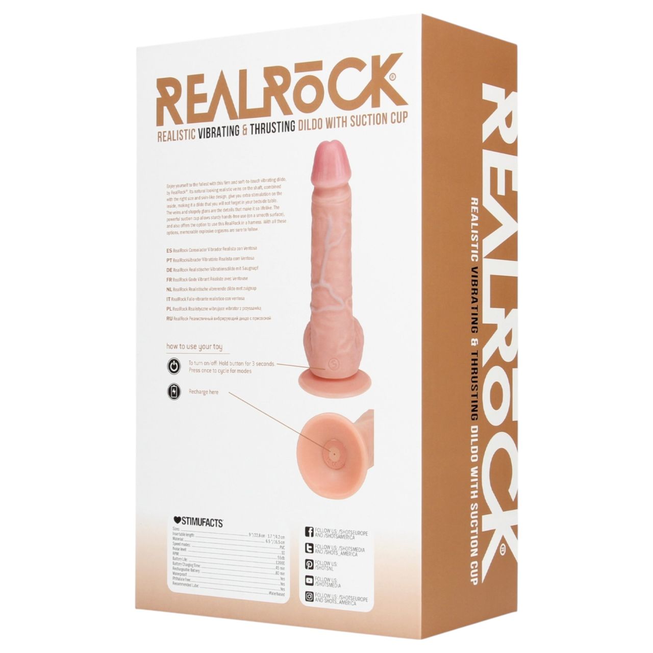 RealRock - tapadókorongos lökő vibrátor - natúr (20,5cm)