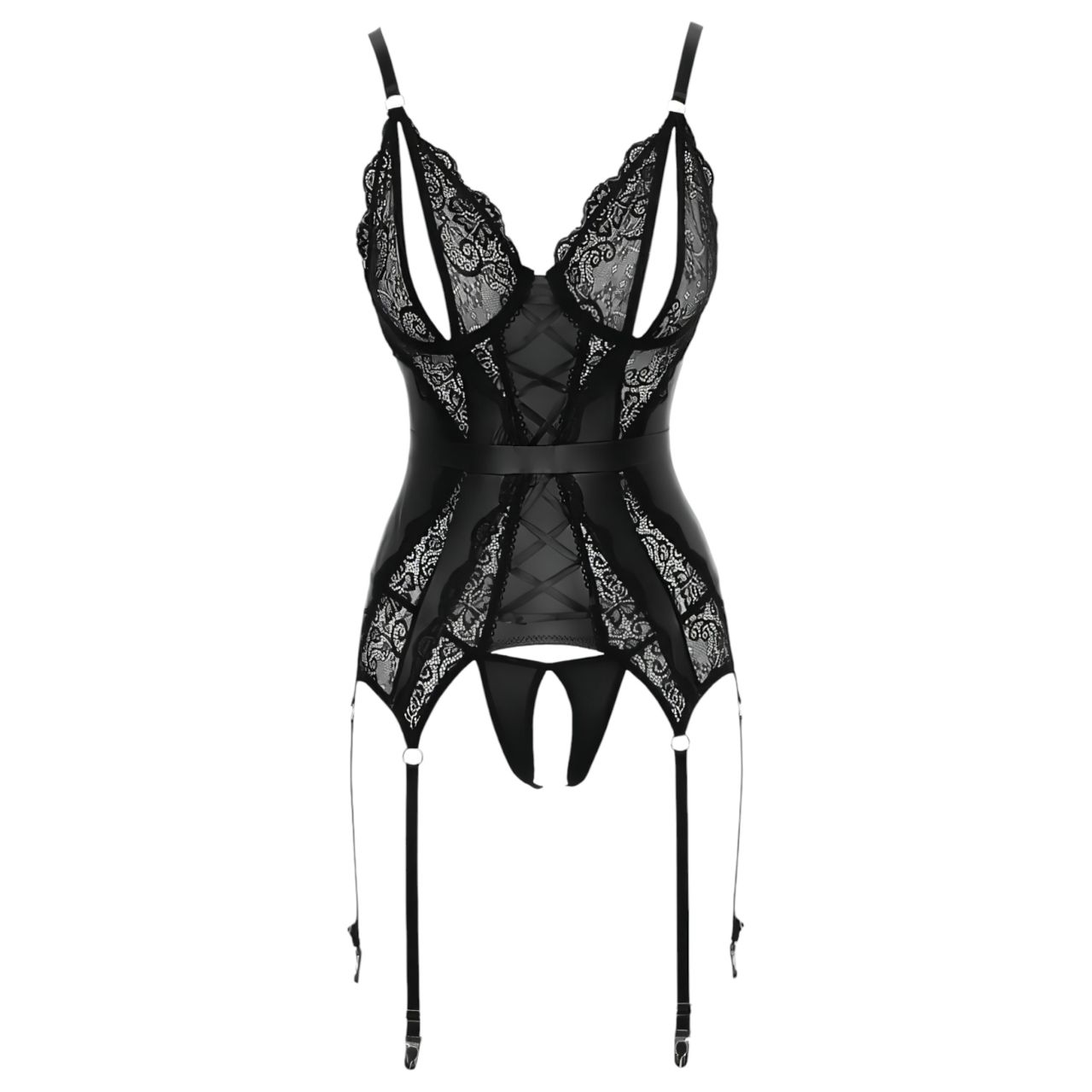 Cottelli - csipkés nyitott felső és tanga (fekete)