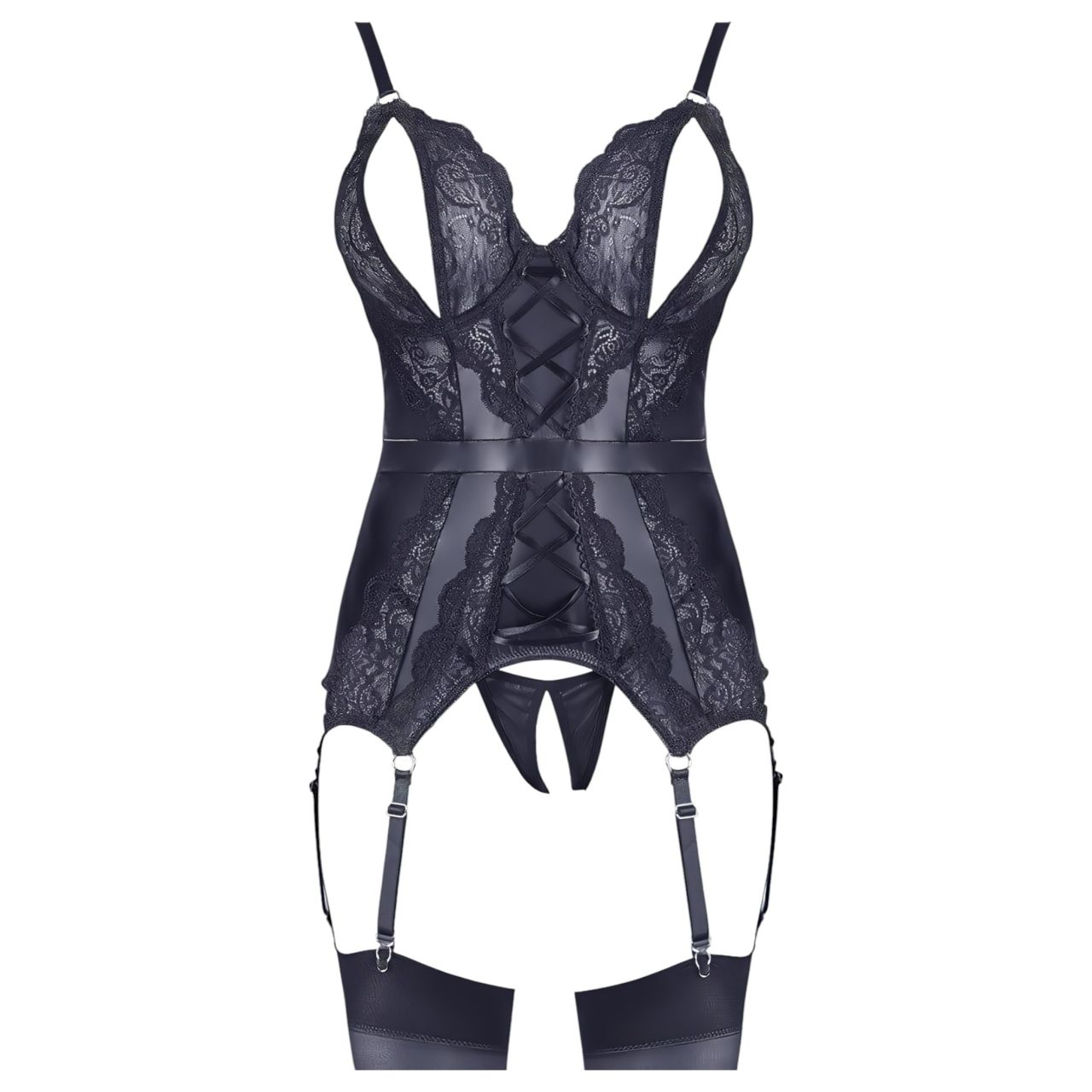 Cottelli - csipkés nyitott felső és tanga (fekete)
