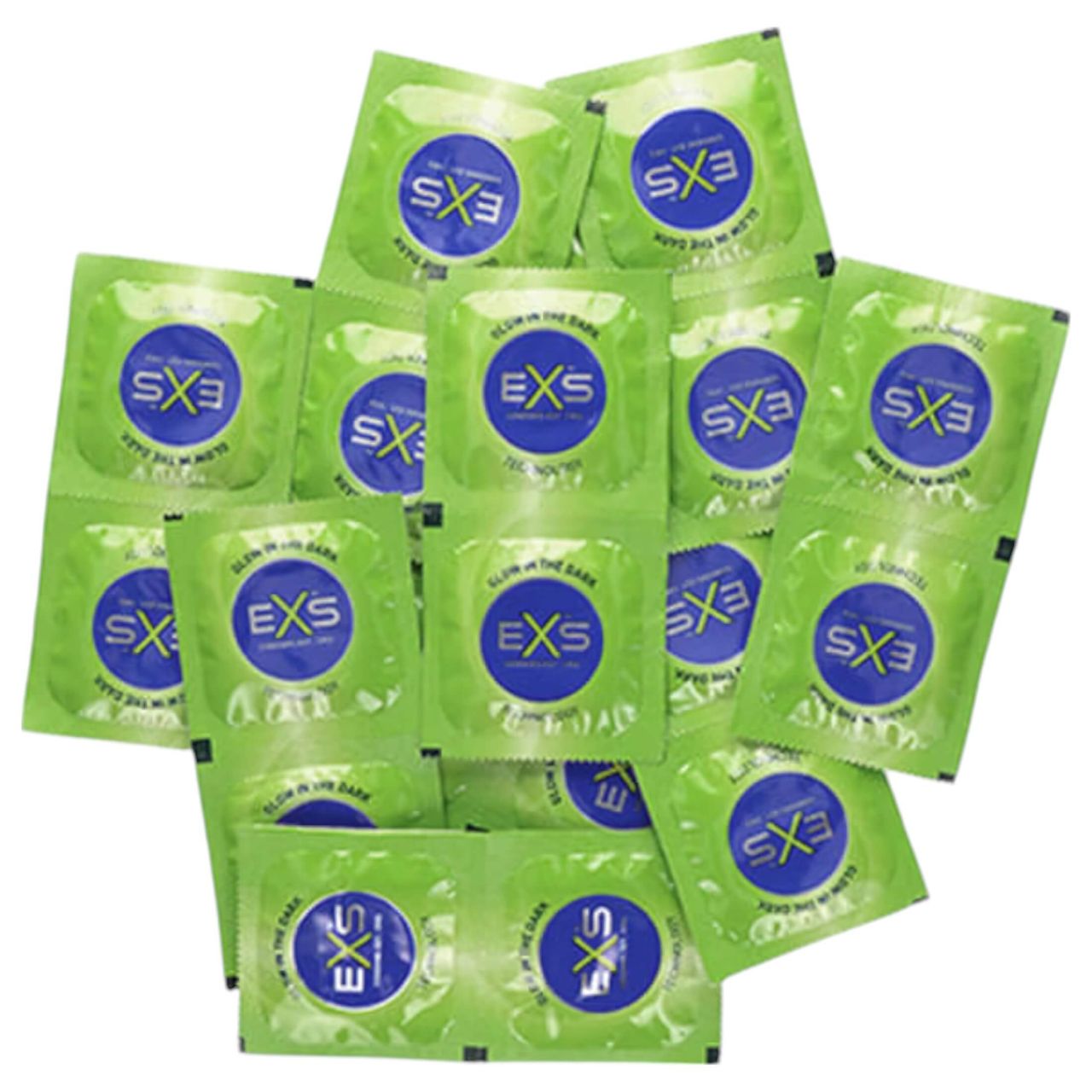 EXS Glow - sötétben világító latex óvszer (100 db)