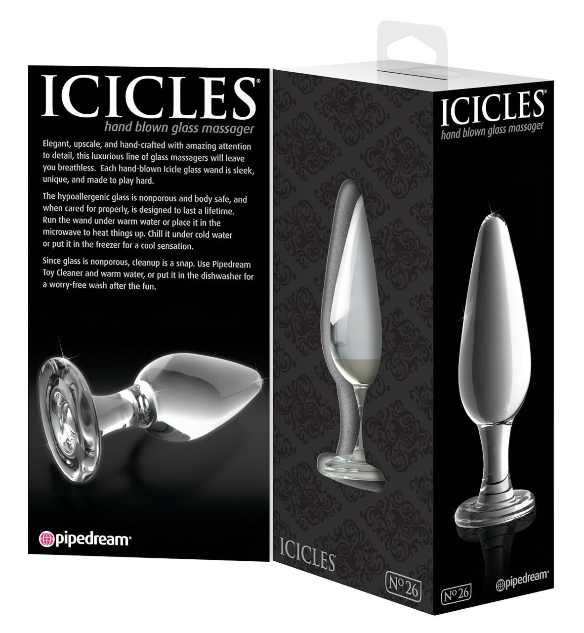Icicles No. 26 - kúpos, üveg anál plug (átlátszó)