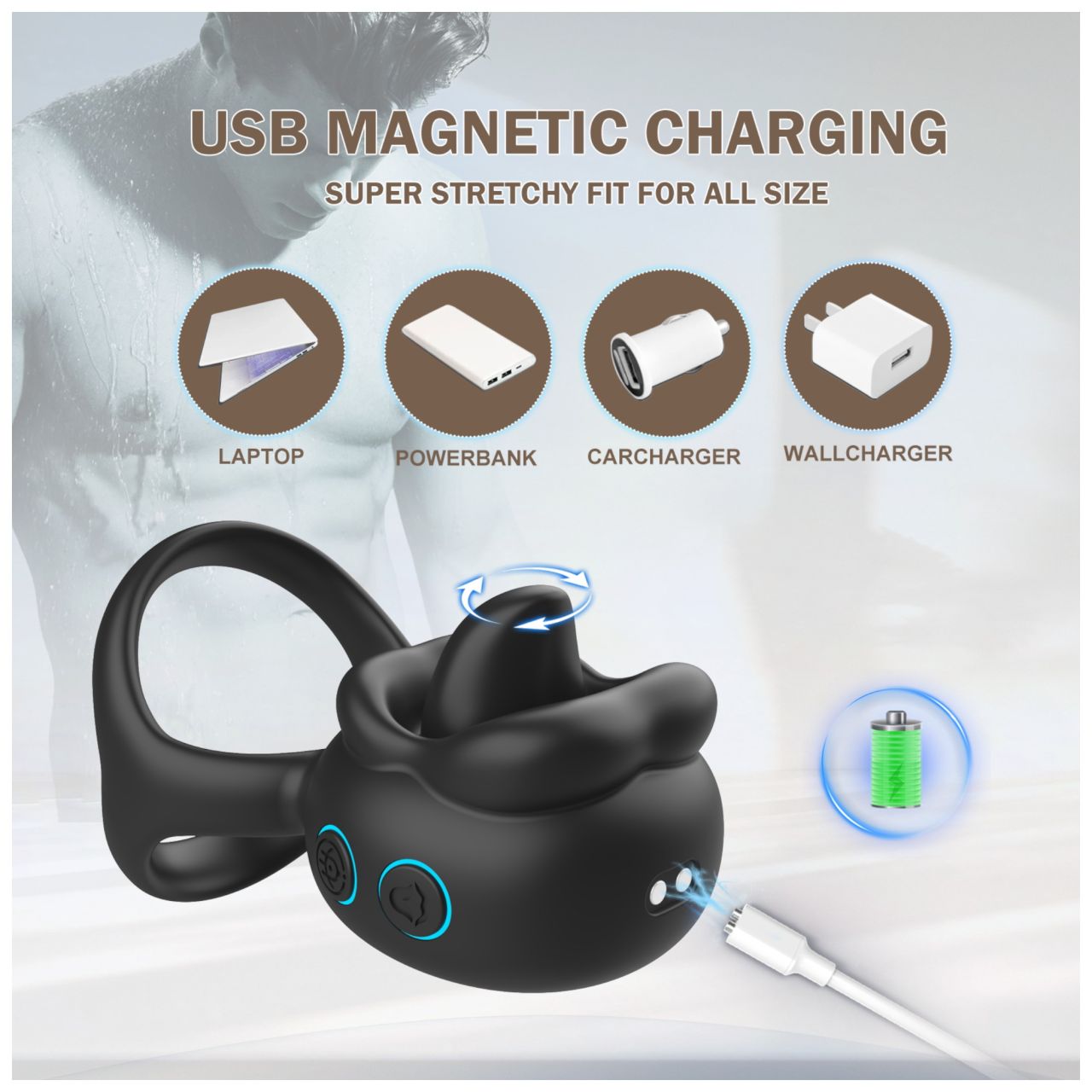 Biu-Biu - péniszgyűrű és nyaló csiklóvibrátor (fekete)