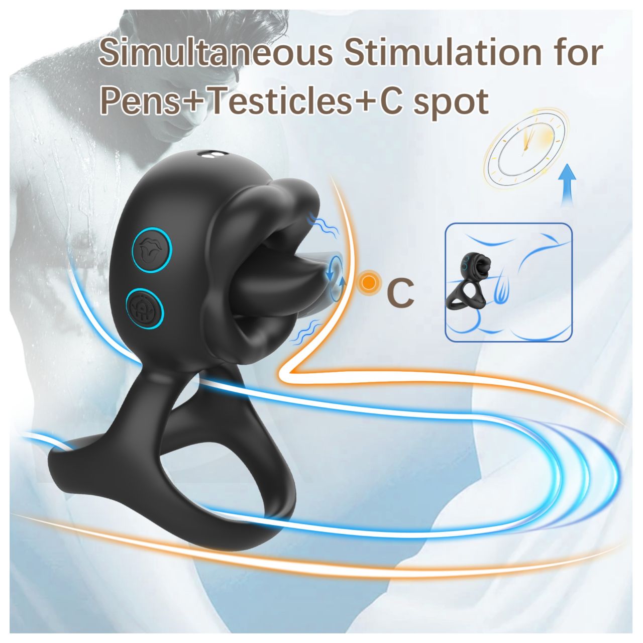 Biu-Biu - péniszgyűrű és nyaló csiklóvibrátor (fekete)