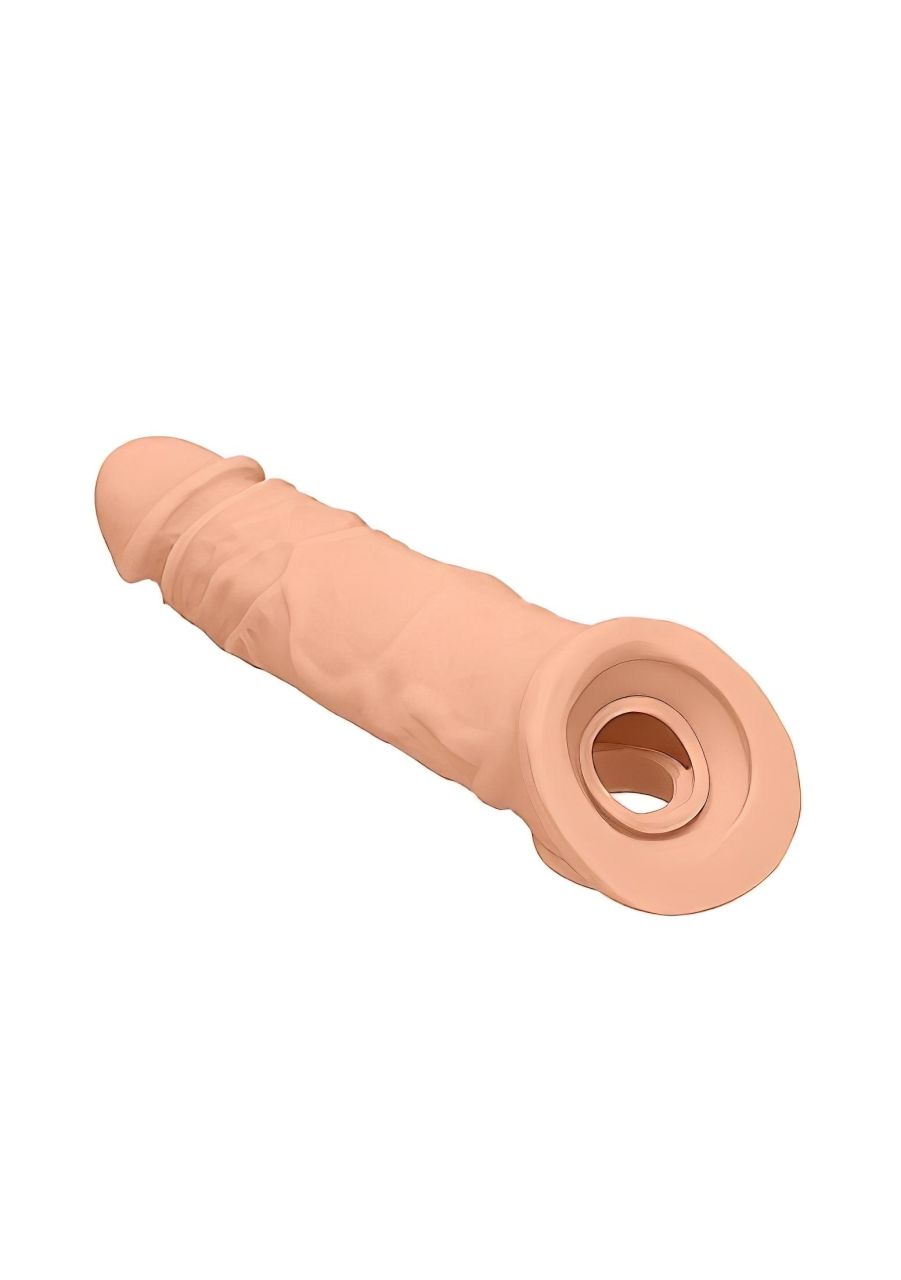 RealRock Penis Sleeve 8 - testszínű élethű péniszköpeny hosszabbító (21 cm)