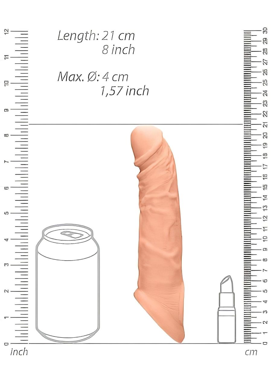 RealRock Penis Sleeve 8 - testszínű élethű péniszköpeny hosszabbító (21 cm)