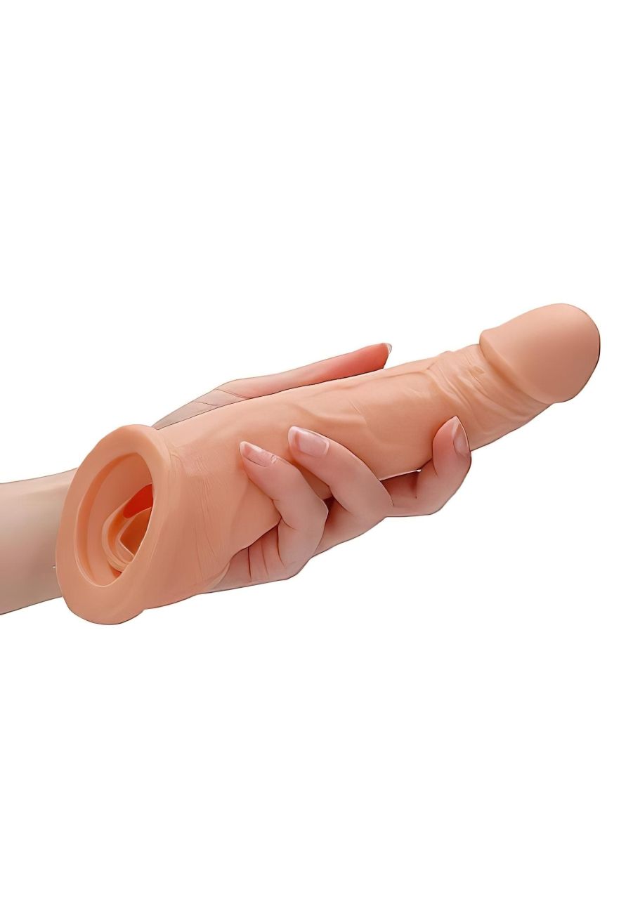 RealRock Penis Sleeve 8 - testszínű élethű péniszköpeny hosszabbító (21 cm)