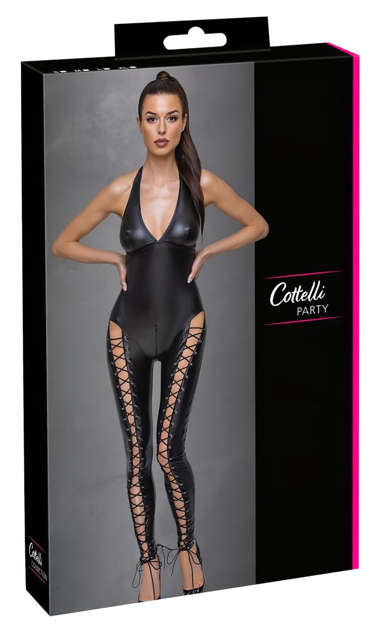 / Cottelli Party - nyakpántos fűzős overál (fekete)