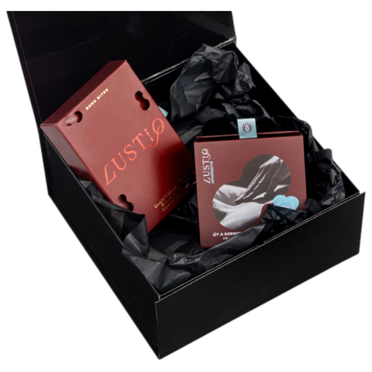 Lustiq - vágyfokozó csokoládé és kártyajáték díszcsomag