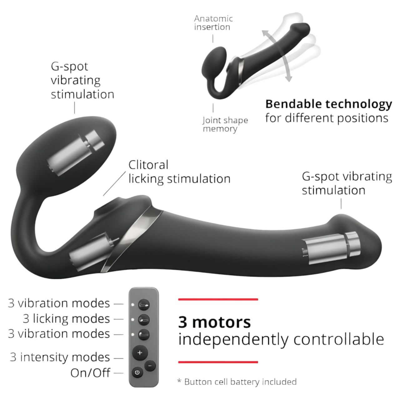 Strap-on-me M - léghullámos felcsatolható vibrátor (fekete)
