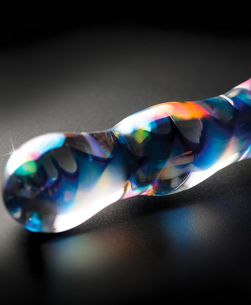 Icicles No. 08 - hullámos, kétvégű, üveg dildó (átlátszó-kék)