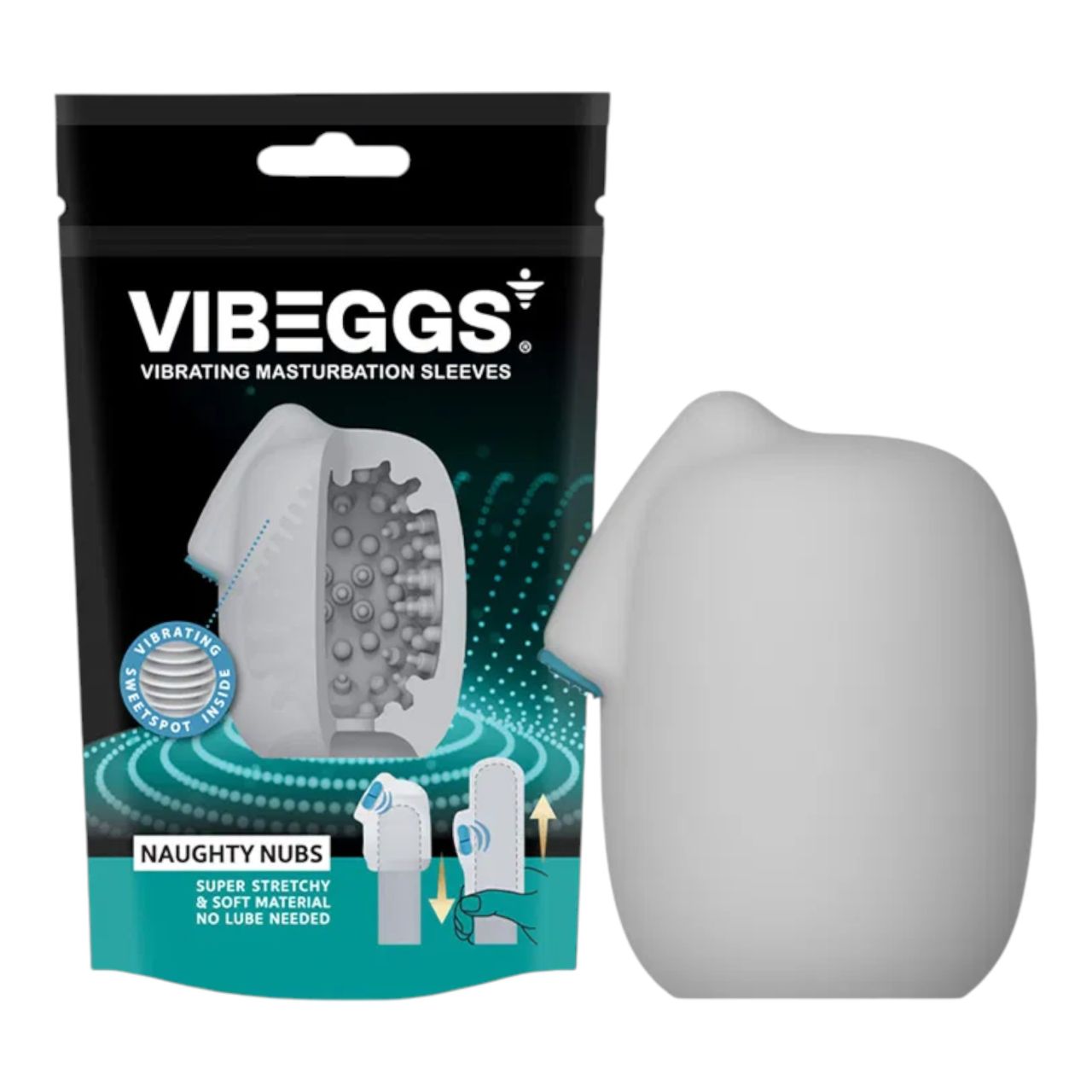 VIBEGGS Naughty Nubs - vibrációs tojás maszturbátor (fehér)
