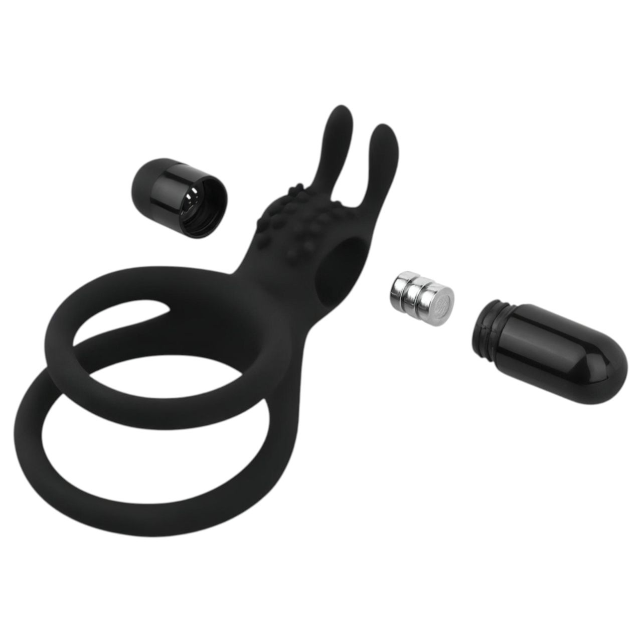 Easytoys Share Ring - vibrációs pénisz- és heregyűrű (fekete)