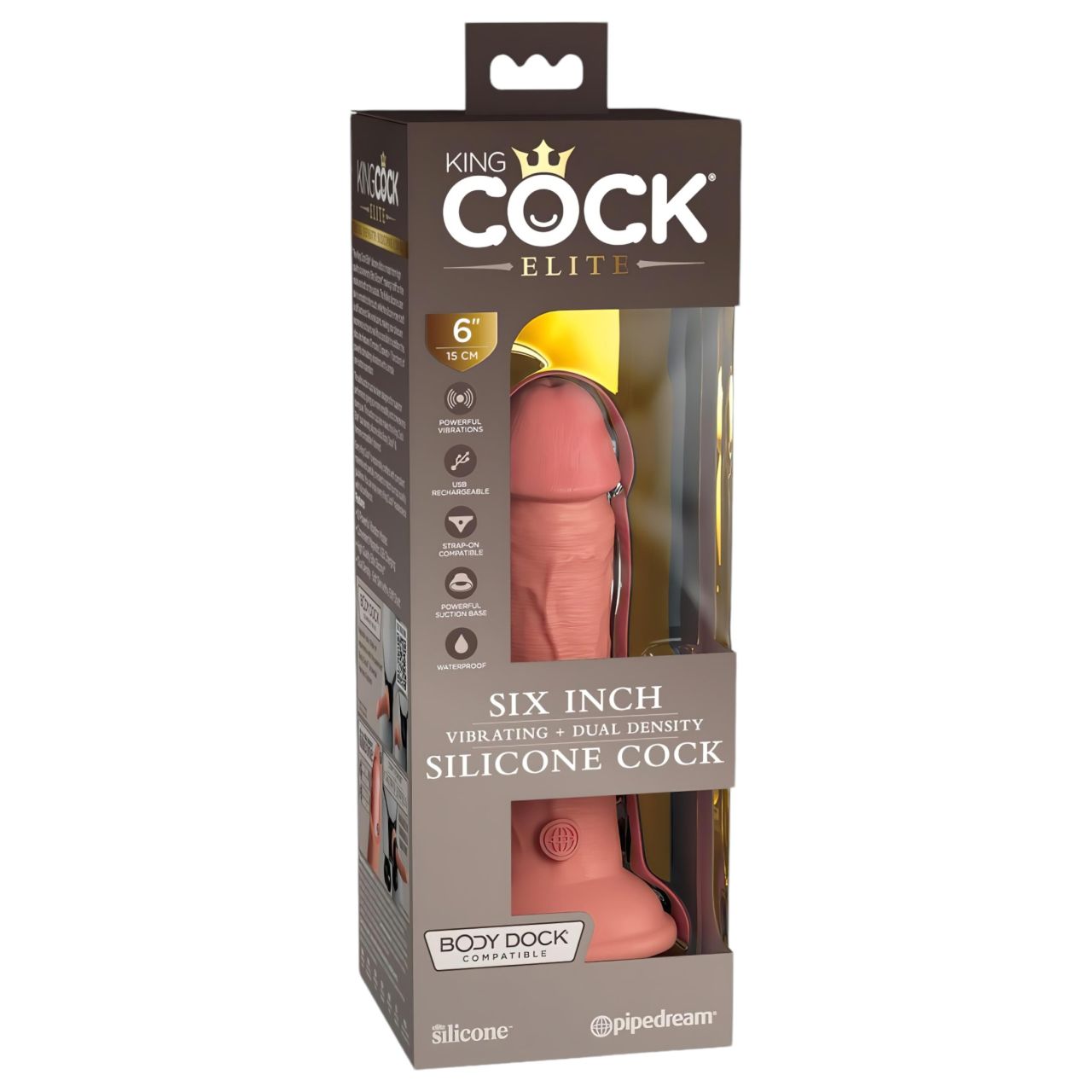 / King Cock Elite 6 - élethű vibrátor 15 cm (sötét testszínű)
