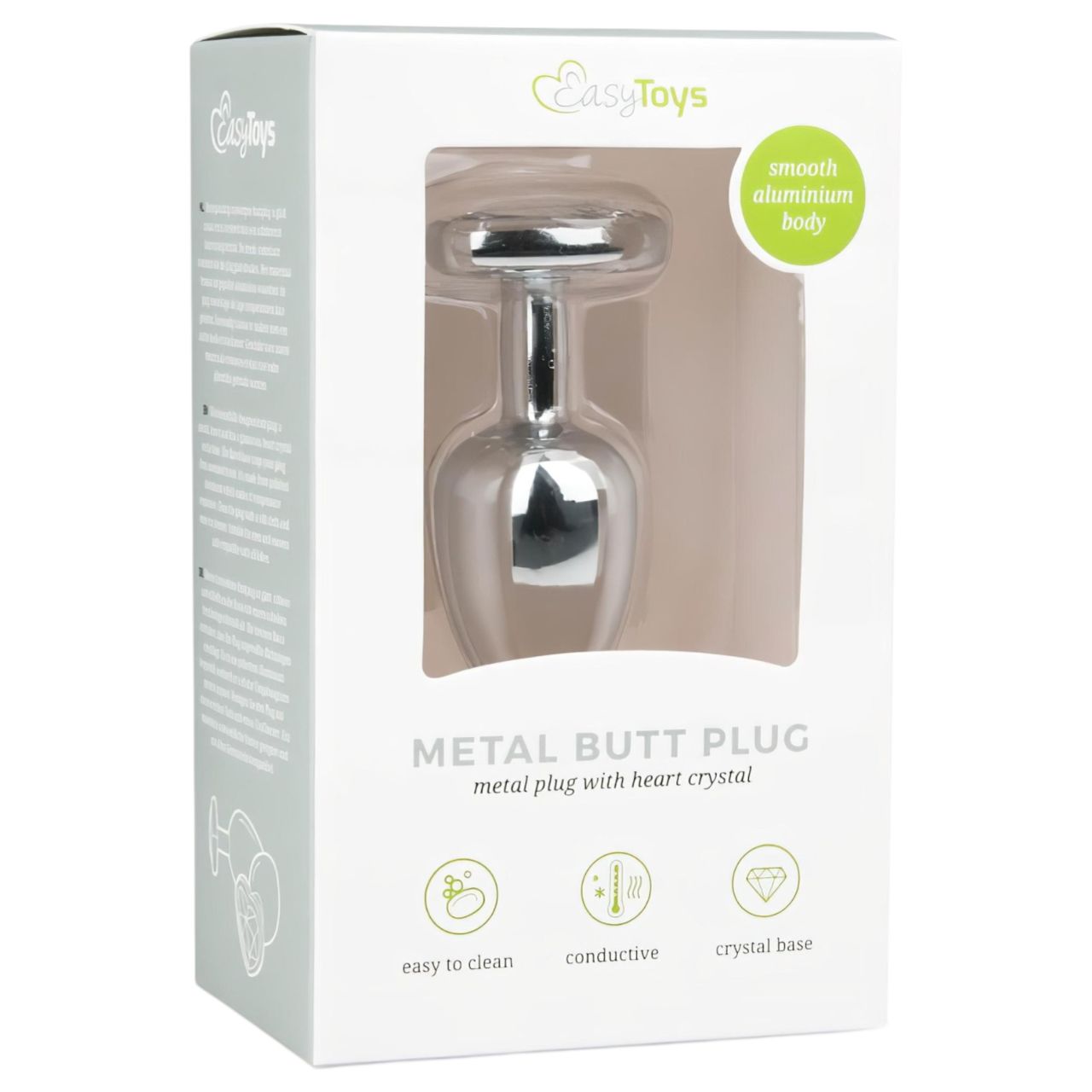 EasyToys Metal No.2 - anál plug szíves kővel (ezüst-fehér)