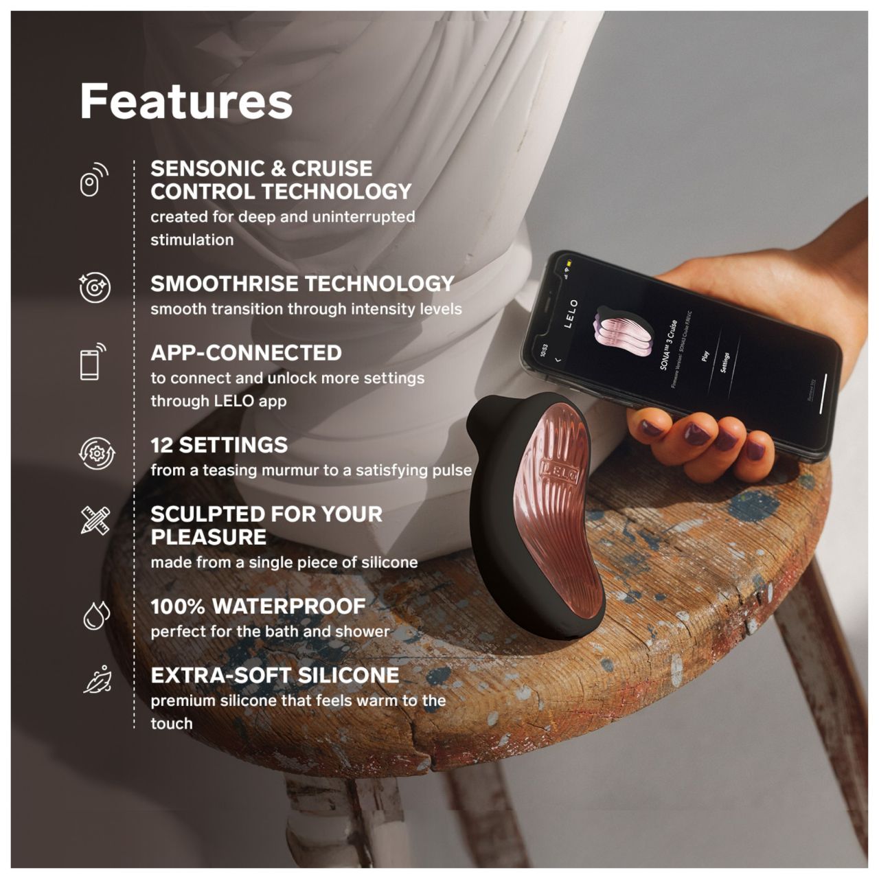 LELO Sona 3 Cruise - hanghullámos csiklóizgató (fekete)