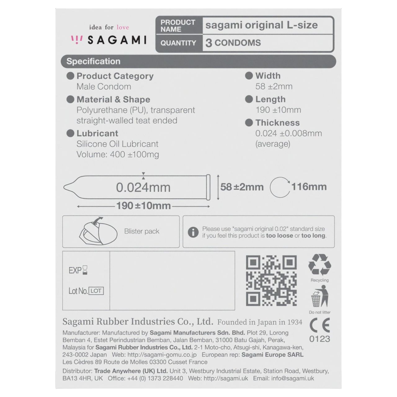 Sagami Original 0,02 L - óvszer - 58 mm (3 db)