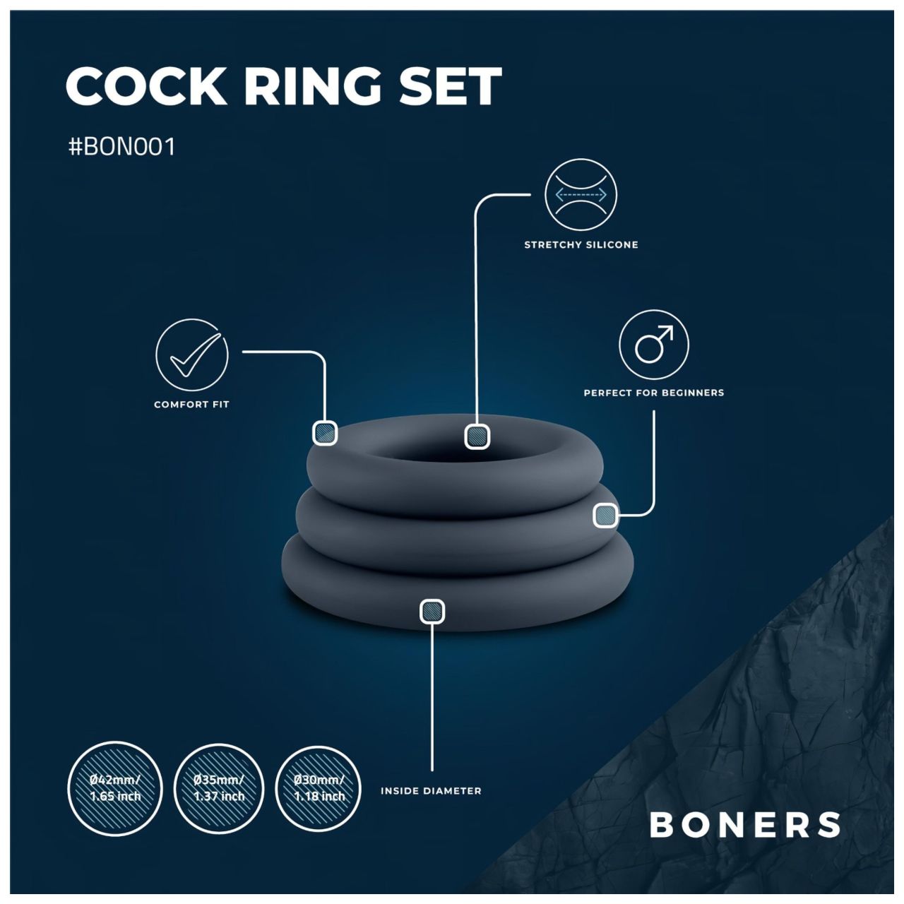Boners - péniszgyűrű szett - 3db (szürke)