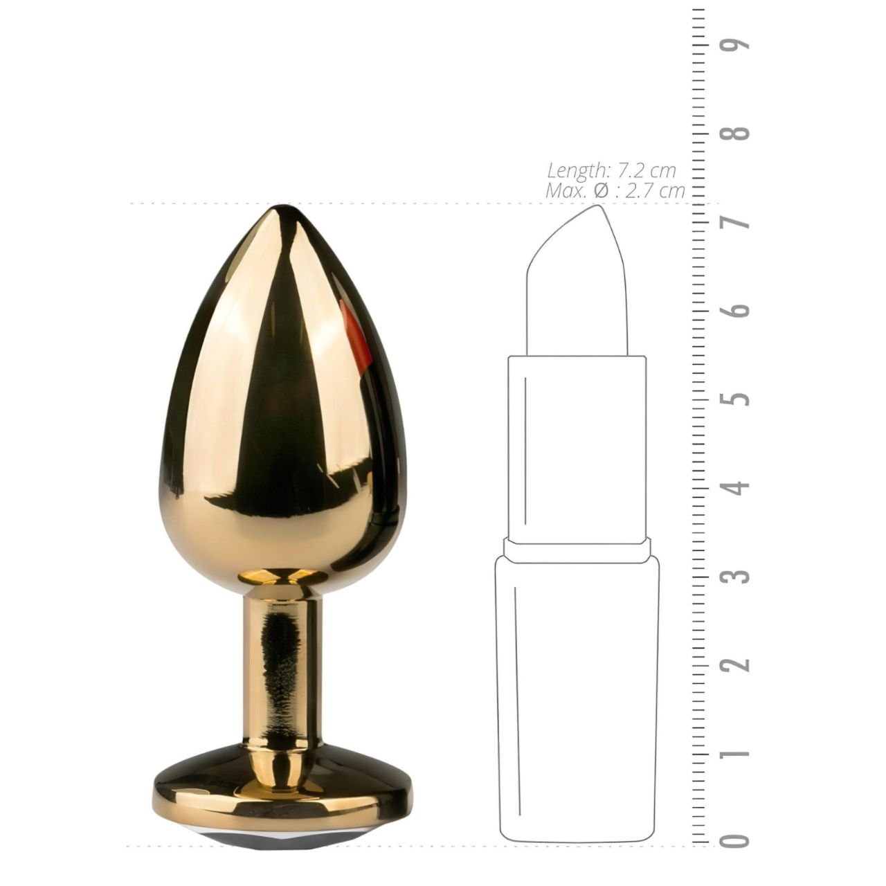 EasyToys Metal No.1 - fehér köves kúp anál plug (arany, 2,5 cm)