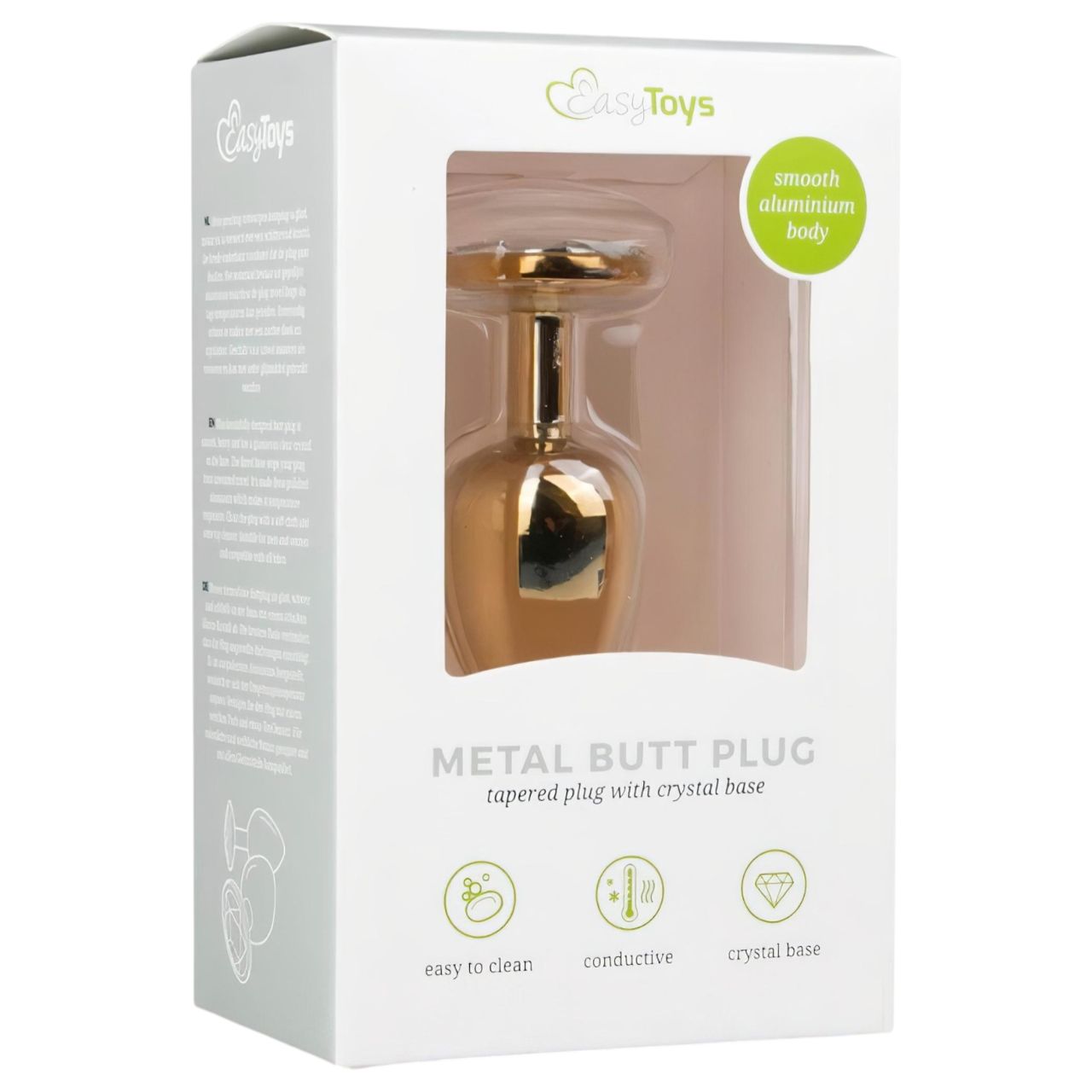 EasyToys Metal No.1 - fehér köves kúp anál plug (arany, 2,5 cm)