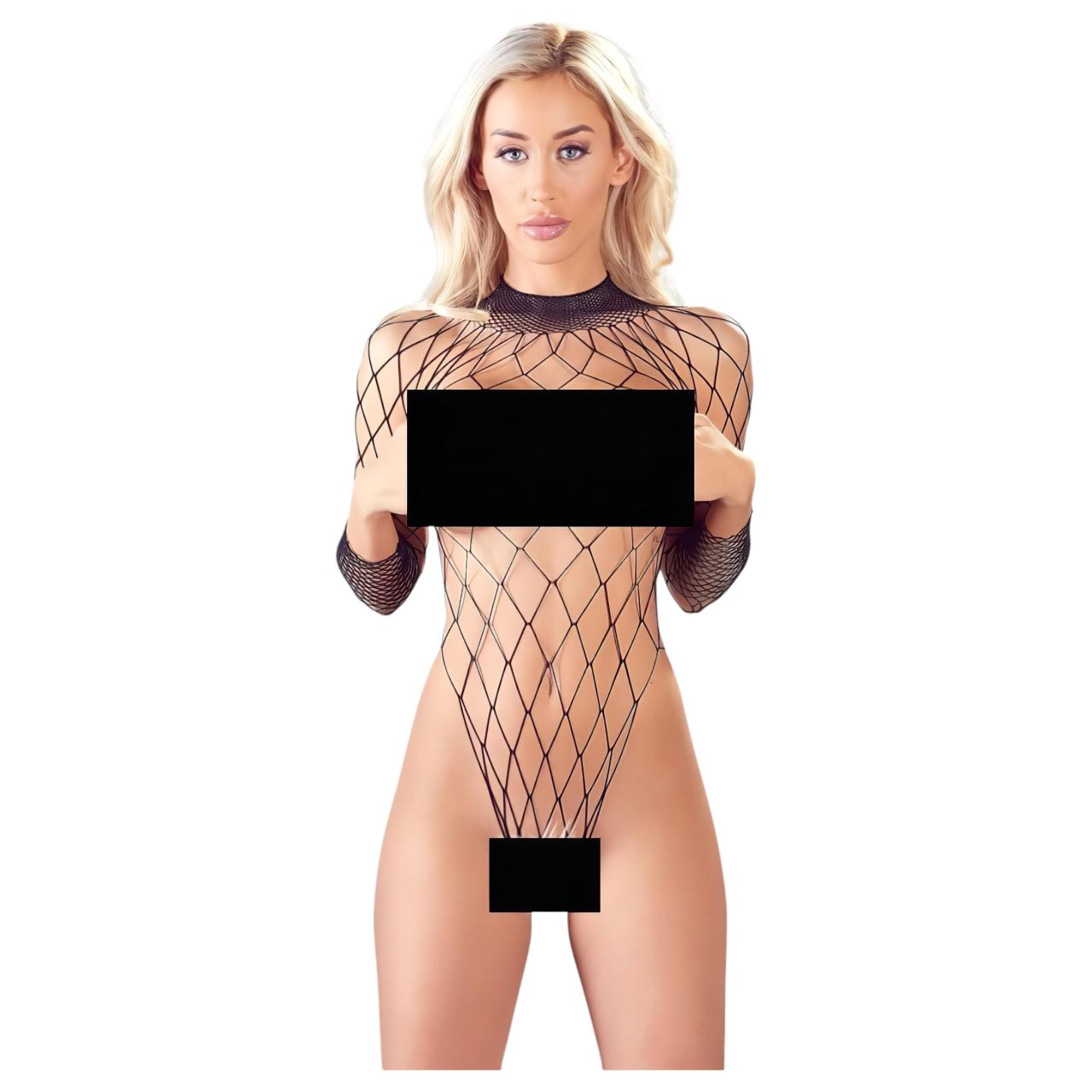 NO:XQSE - hosszúujjú, hálós necc body (fekete, S-L)