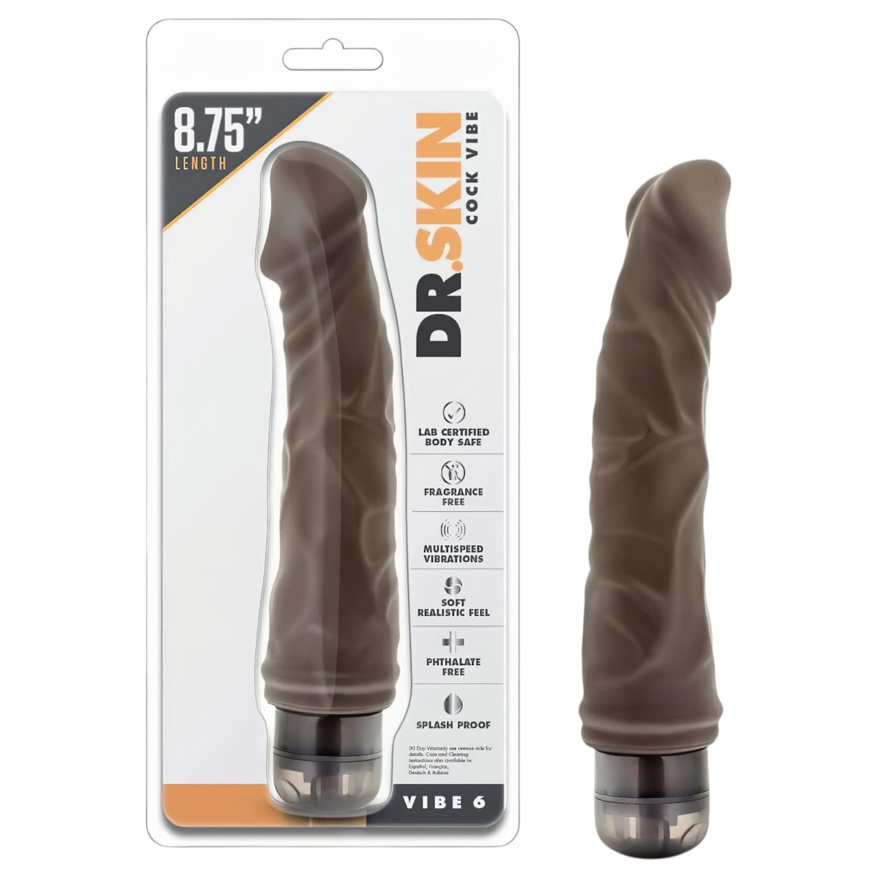 Dr. Skin Vibe No.6 - élethű, szabályozható rezgésű vibrátor (barna)