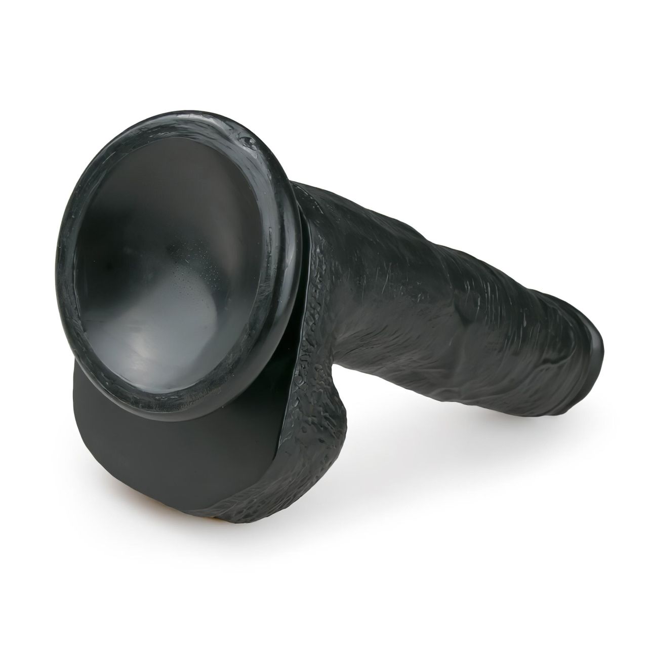 EasyToys - tapadókorongos, herés dildó (22,5 cm, fekete)