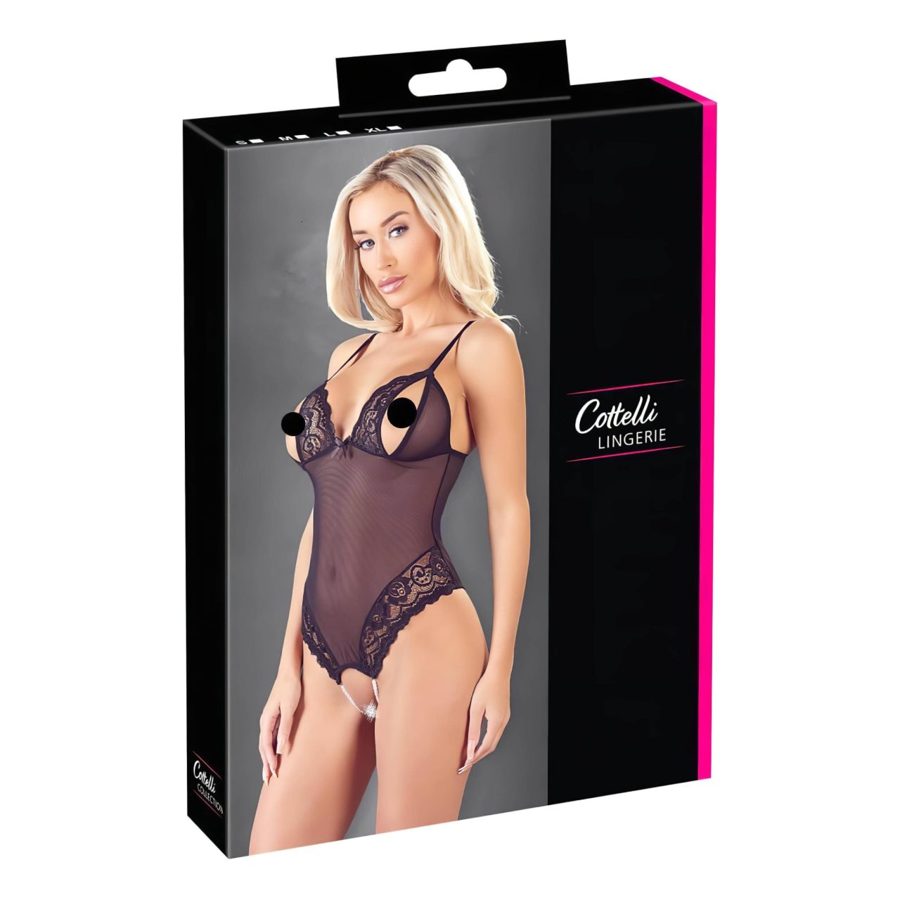 Cottelli - csipkés, gyöngyös nyitott body (fekete) Cottelli - csipkés, gyöngyös nyitott body (fekete)