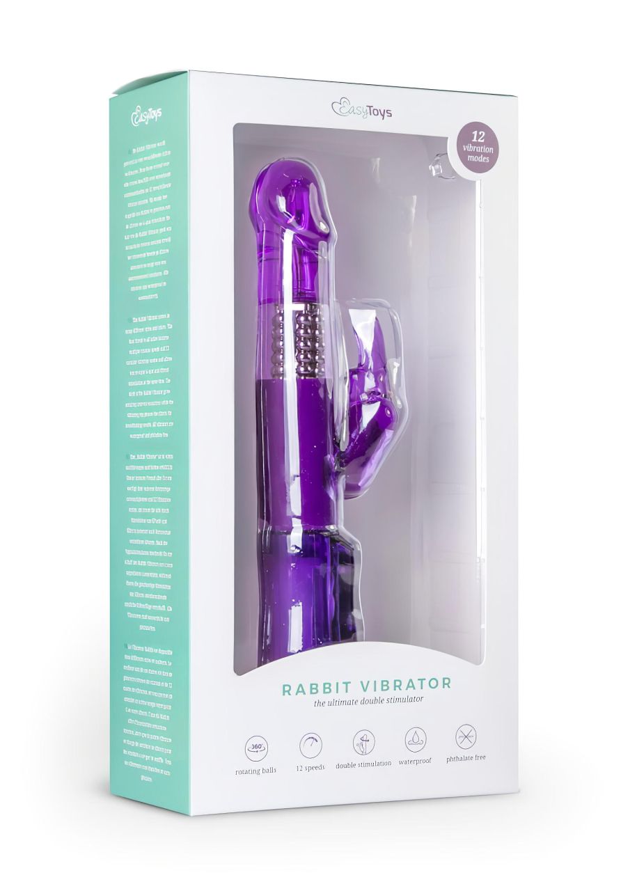 EasyToys Rabbit - forgó gyöngyös, csiklókaros vibrátor (lila)