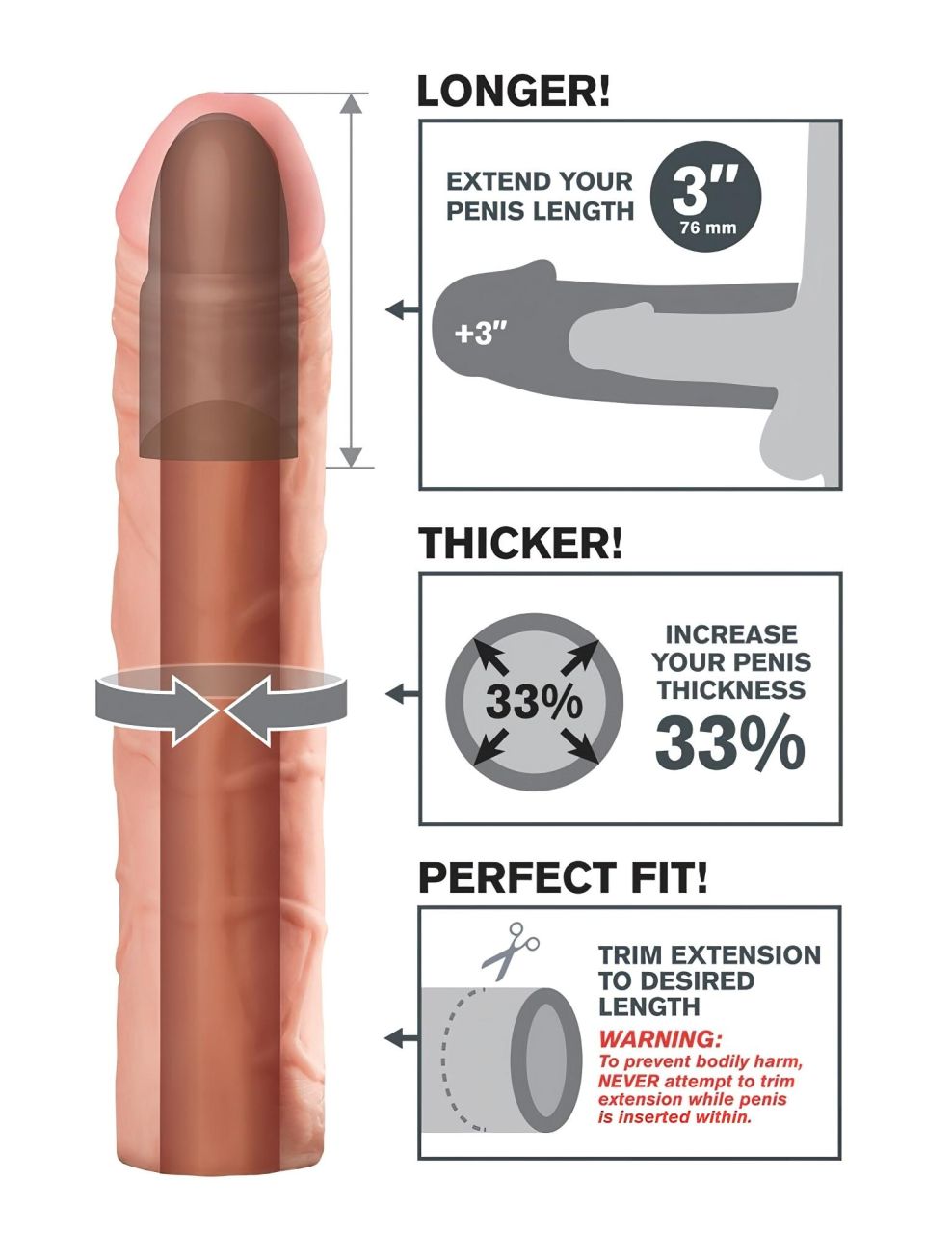 Pipedream - X-TENSION Perfect 3 - élethű péniszköpeny (22,8 cm, natúr)