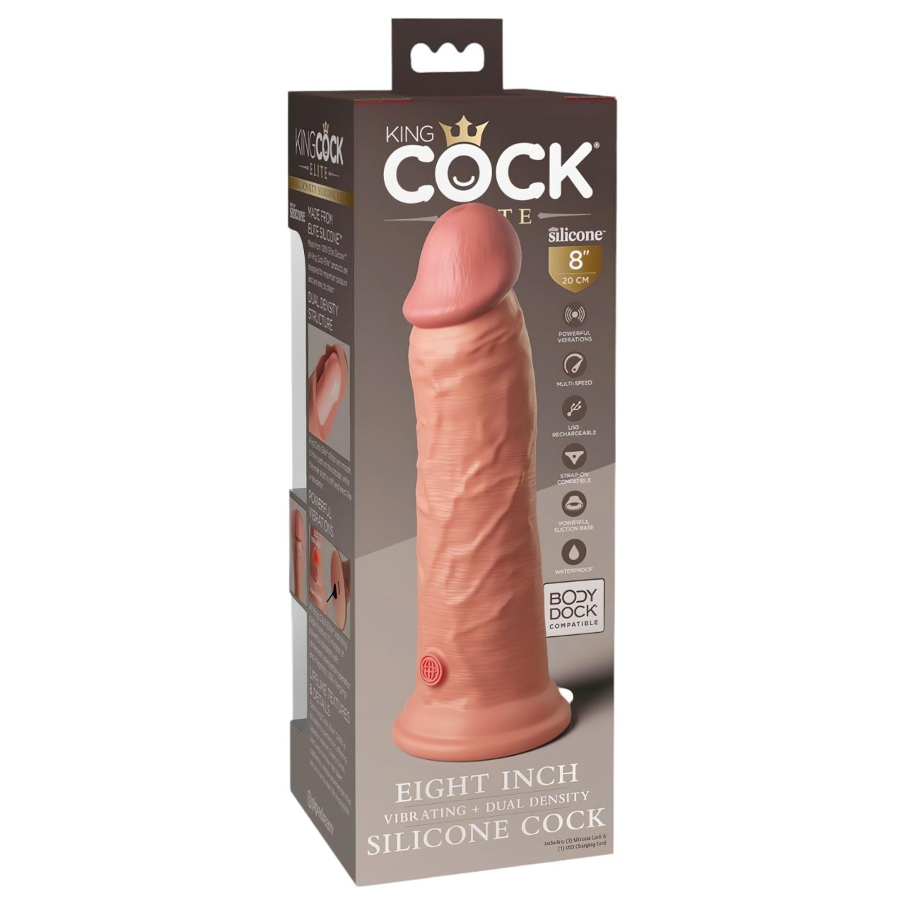King Cock Elite 8 - testszínű élethű, tapadókorongos vibrátor (20 cm)