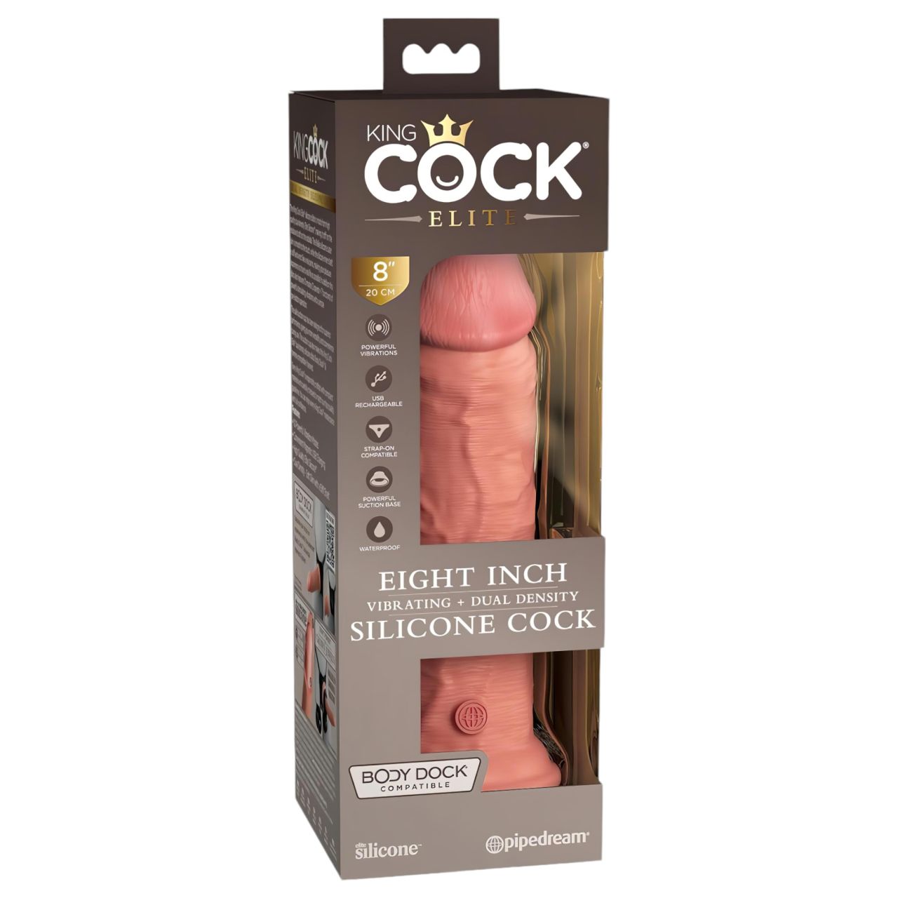 King Cock Elite 8 - testszínű élethű, tapadókorongos vibrátor (20 cm)