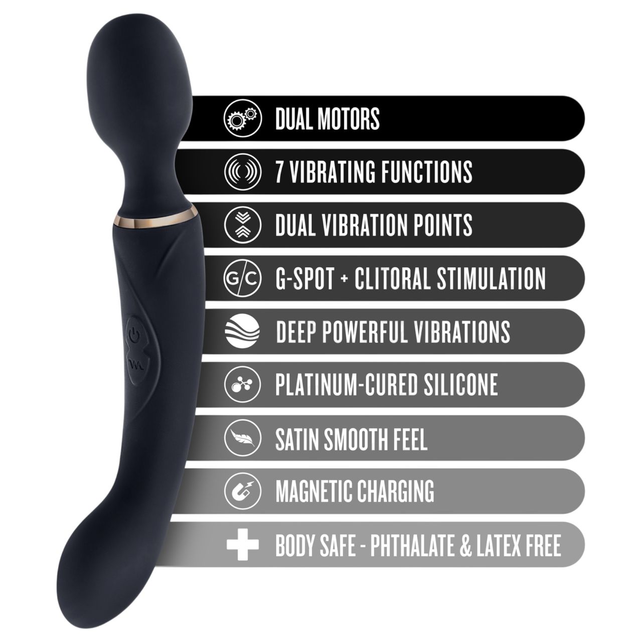 Blush Lush - 2 az 1-ben wand és G-pont vibrátor (fekete)