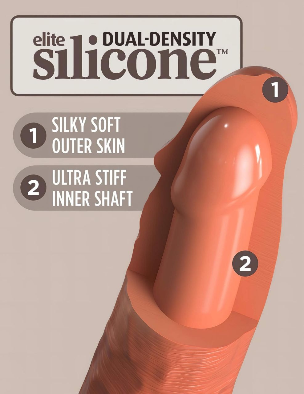 King Cock Elite 8 - tapadókorongos dildó (20 cm) - sötét natúr
