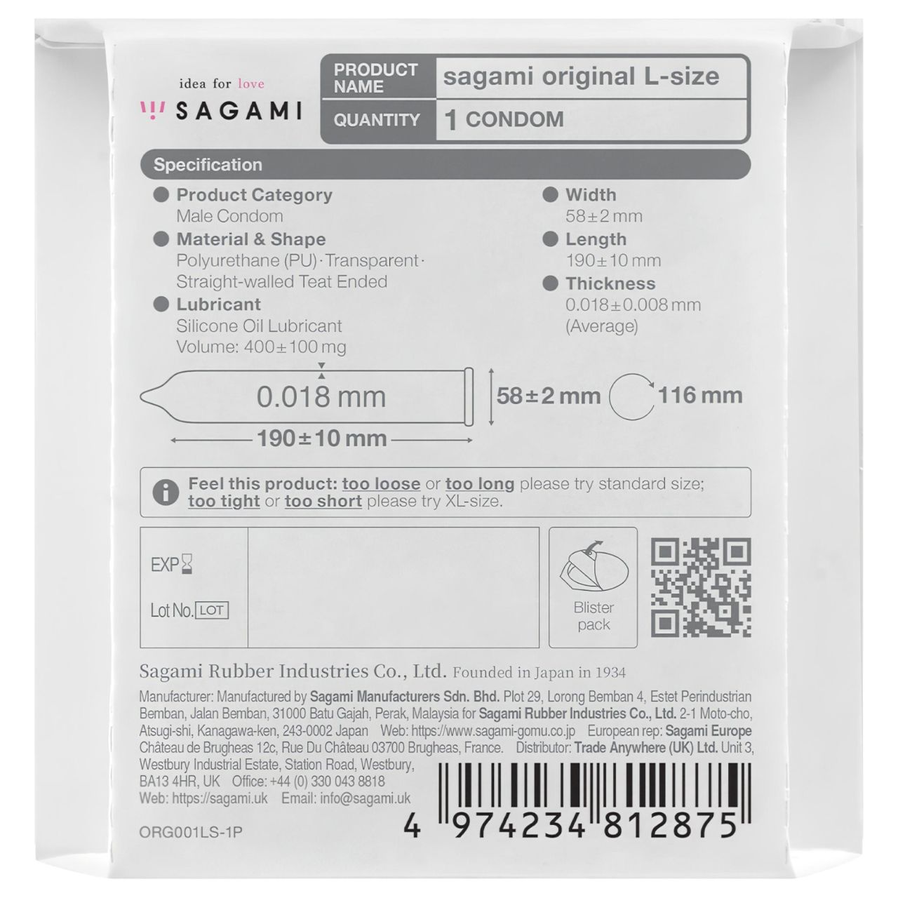 Sagami Original 0,01 L - óvszer - 58 mm (1 db)