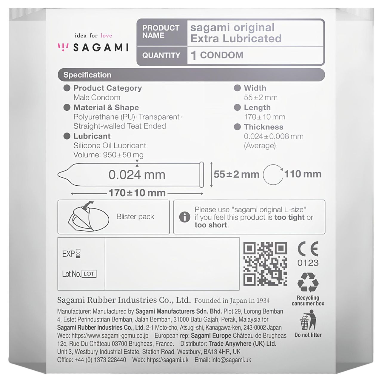 Sagami Original 0,02 - extra síkosított óvszer - 55 mm (1 db) Sagami Original 0,02 - extra síkosított óvszer - 55 mm (1 db)