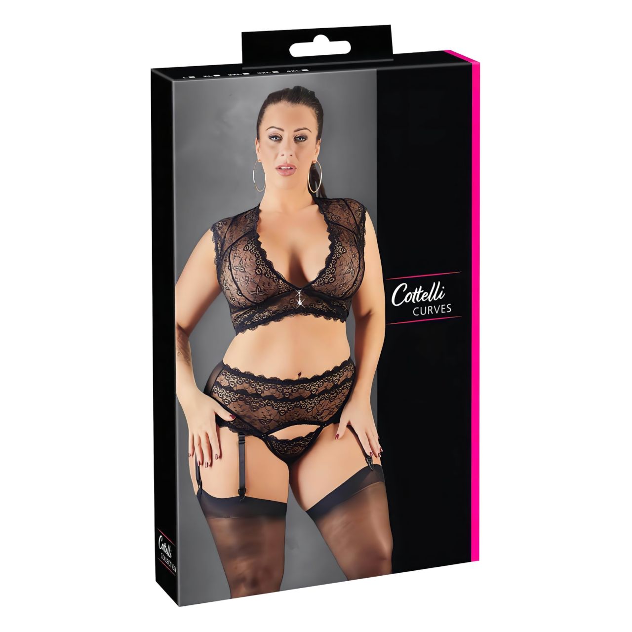 Cottelli Plus Size - strasszos, csipke fehérnemű szett (fekete) Cottelli Plus Size - strasszos, csipke fehérnemű szett (fekete)